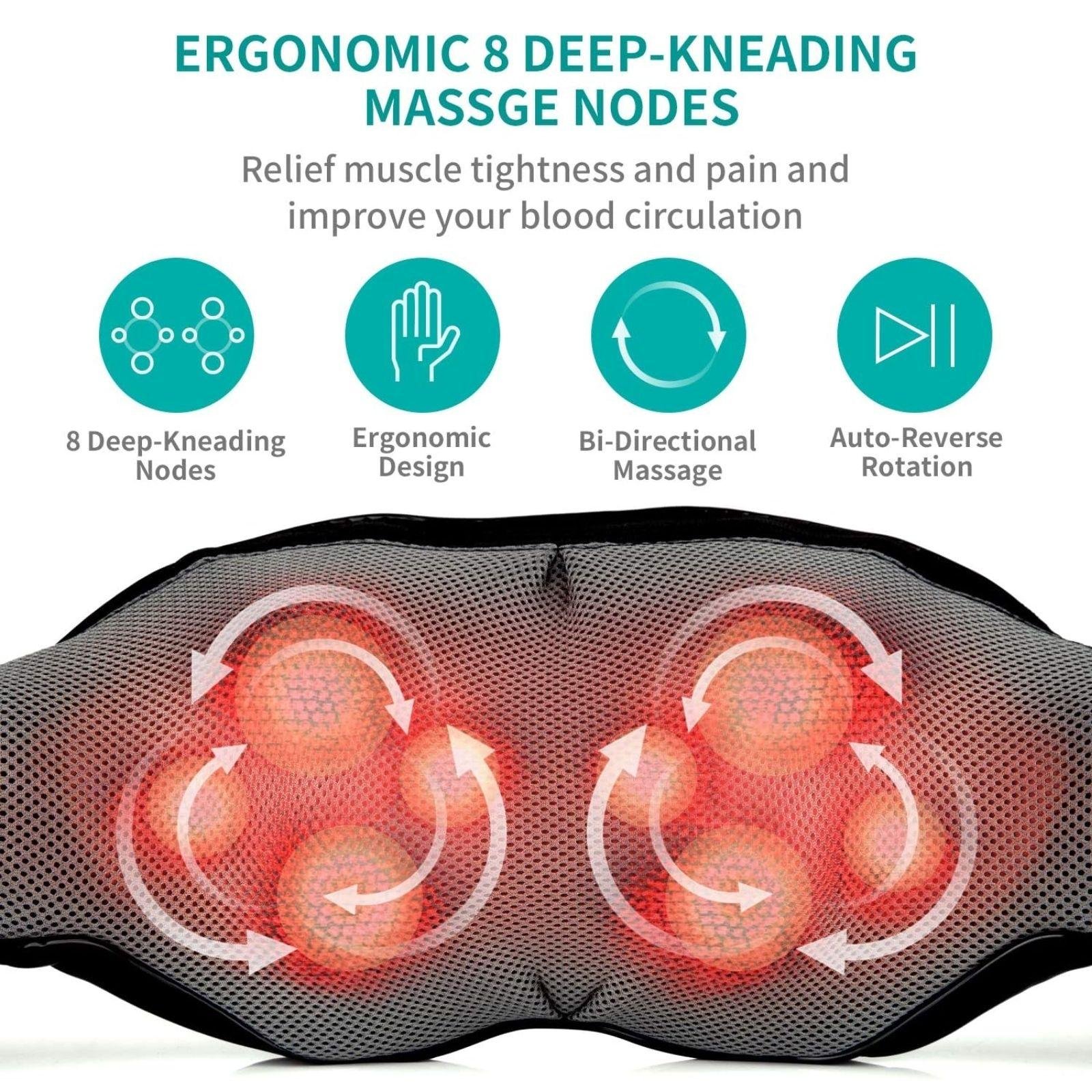 Kneading Cordless Shiatsu Back Neck Shoulder Massager with Heat & Vibration