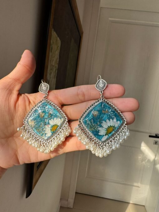 Blue Bloom – Solid Resin Floral Art Earrings