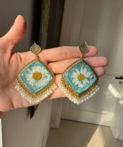 Blue Horizon – Elegant Floral Resin Art Earrings