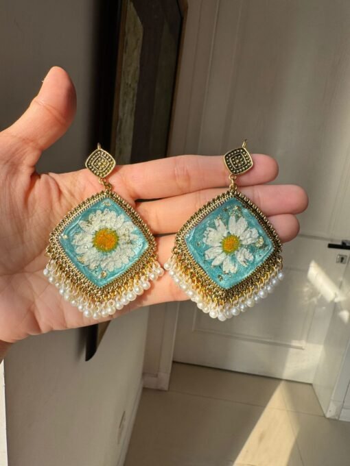 Blue Horizon – Elegant Floral Resin Art Earrings