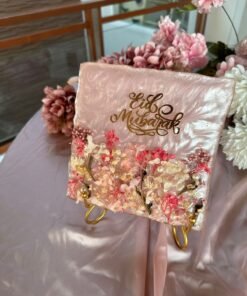 Eid Mubarak Square Pink Resin Coasters – Modern Festive Charm