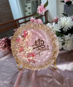 Eid Mubarak Baby Pink Resin Coasters – Delicate Festive Elegance