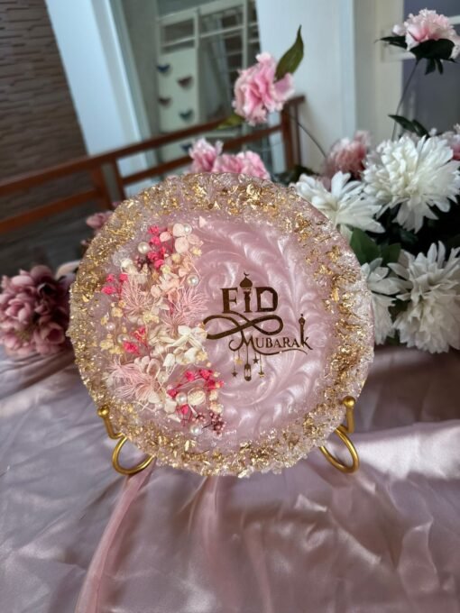 Eid Mubarak Baby Pink Resin Coasters – Delicate Festive Elegance