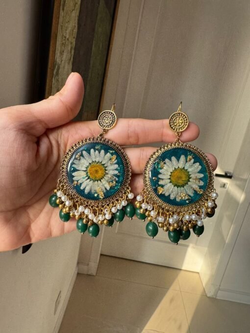 Midnight Sun – Dark Blue Resin Sunflower Earrings