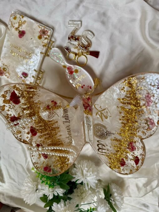 Personalized Baby Keepsake Resin Gift Set – Butterfly Rehal, Name Keychains & Journal