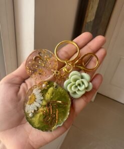 Floral Resin Keychain Set with Arabic Calligraphy & Succulent Charm
