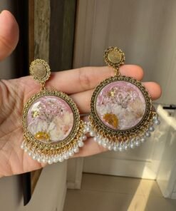 Rose Mist – Handmade Floral Resin Earrings with Pearls